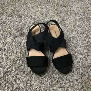 Black and brown slip on wedges. Womens 5.5